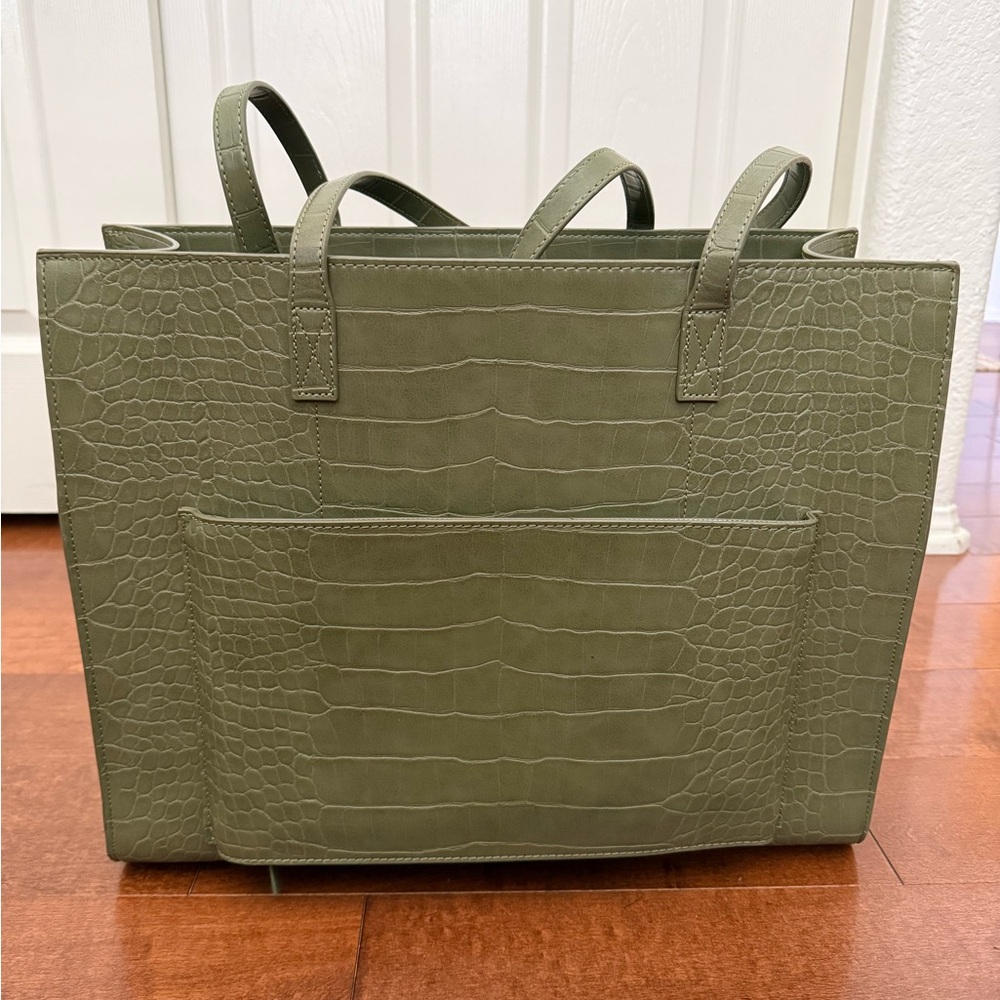 BEIS Olive Croc-Embossed Large Work Tote in Deep Olive (discontinued color) - Picture 3 of 7